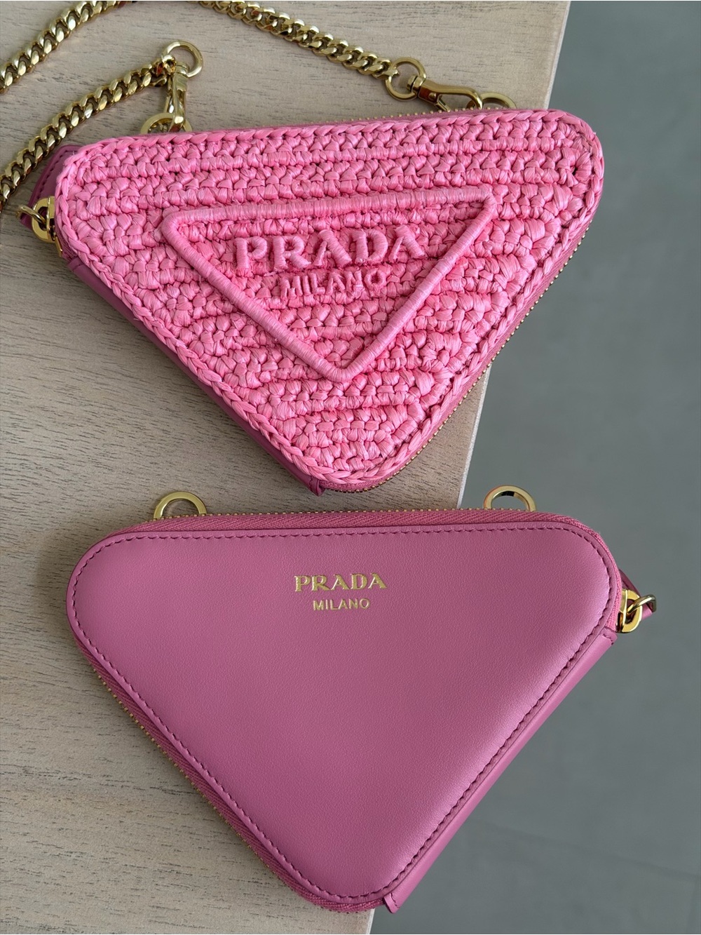 Prada Raffia Calfskin Crochet Logo Embroidered Mini Triangle Pouch Petalo - Picture 8 of 8